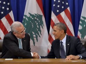 اوباما خلال لقائه الرئيس اللبناني ميشال سليمان على هامش اجتماع الجمعية العامة
