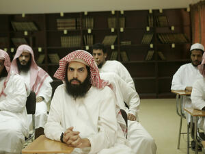 "Now class, we are going to talk about our feelings..."  A rehab class for militants in Saudi Arabia (Photo courtesy of Kate Brooks for Time)