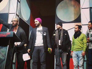 Mohamed Hamdy and Karim Amer at the awards ceremony (Photo: Sundance Film Festival Facebook Page)