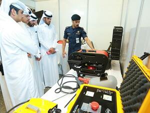 Students learn about the equipment used by the General Directorate of Coast and Border Security during Qatar Career Development Center’s Career Village 2018.