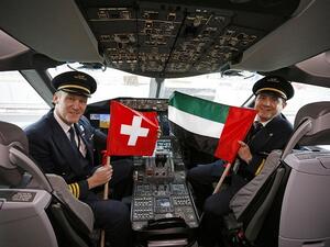 Captain George Douglas and First Officer Mangino Pablo Octavio Garcia operated the first B787 Dreamliner service from Abu Dhabi to Geneva.