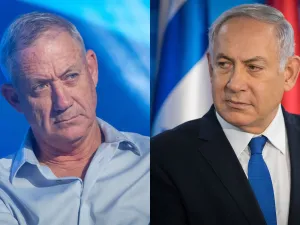 رئيس الوزراء الإسرائيلي بنيامين نتنياهو ومنافسه الرئيسي في الانتخابات رئيس أركان الجيش السابق بيني جانتس
