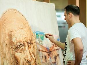“The collage, which I painted on campus at Canadian University Dubai, brings together Da Vinci’s life, influences and art,” says Tremblay. 
