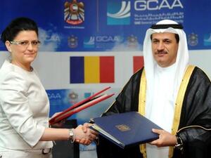 Sultan Al Mansoori, Minister of Economy and Chairman of UAE General Civil Aviation Authority and Anca Daniela BOAGIU, Minister of Transport and Infrastructure of the Republic of Romania