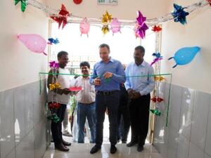 Abdallah Massaad, Deputy CEO RAK Ceramics inaugurating the new accommodation buildings