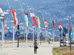 Flags of the Arab league states are seen on display ahead of the Arab Economic and Social Development Summit in Beirut (AFP)