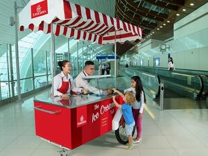 Emirates is serving complimentary ice cream to all its customers at Dubai International Airport.