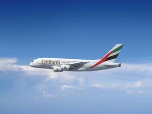 إحدى طائرات الإمارات الإيرباص A380. وسوف تشغل الناقلة هذا الطراز على خدمتها اليومية الحالية إلى واشنطن دي سي اعتباراً من 1 فبراير (شباط) 2016