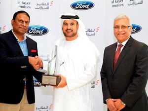 Kalyana Sivagnanam, Vice President, Marketing Sales and Service, Middle East & Africa for Ford and Lincoln; Saeed Humaid Al Tayer, Managing Director of Al Tayer Motors and Ashok Khanna, Chief Executive Officer of Al Tayer Motors at the hand over