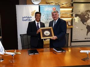 Gulf Air’s Deputy Chief Executive Officer, Captain Waleed Abdul Hameed Al Alawi, and Turkish Airlines’ Deputy Chairman and CEO, Mr. Bilal Ekşi signed the agreement together in the presence of senior officials from both airlines.