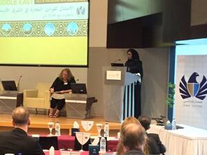 Narmin Ahmed Issa addresses the audience of the 3rd C5’s Advanced Conference on Trade Compliance in the Middle East