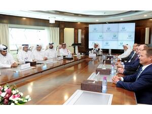 Saad Sherida Al Kaabi, President & CEO of QP and other officials at the press conference yesterday. 