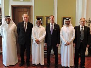 L to R: Abdullah Mazrooei; Thomas Mattair; Khalaf Al Habtoor; Ford Fraker; Abdul Salam Al Marzooqi; Ziad Ida