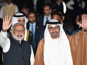 الشيخ محمد بن زايد آل نهيان مع ناريندرا مودي، رئيس وزراء الهند