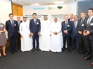 Abdurrahman Fatih Sakiz, Chief Executive Officer, Siemens WLL, and Fahad Al Qahtani, Group Executive Director of Qatar Foundation Administration, along with a selection of senior officials from Qatar Foundation and Siemens WLL Qatar