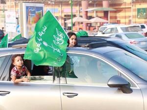 Saudi women are celebrating the National Day behind the steering wheel. (AN)