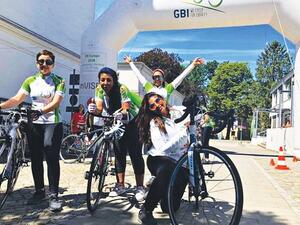 The Saudi HerRide women’s team celebrate a challenging stage finish on the GBI European tour. (AN)