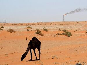 A flame from a Saudi Aramco oil installation known as Pump 3 is seen in the desert near the oil-rich area of Khouris, 160 km east of Riyadh. (AFP)