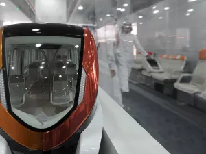 A picture taken on October 29, 2014 shows a model of a train at the Riyadh Metro company’s operation building in Riyadh. (Fayez Nureldine/ AFP)