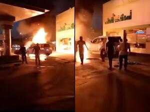 Sultan then reversed his car away from the fire but had to drive until the end of the street to put out the fire that caught the front tires (Youtube/k dosyu)