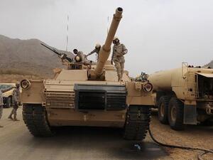 Saudi soldiers stand on a tank near the country's border with Yemen. (AFP/File)