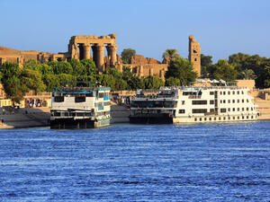 Cruise ships docked at Kom Ombo on the Nile.