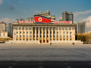 Kim Il-sung Square and government building decorated with national flag of Democratic People's Republic of Korea in central Pyongyang.(Shutterstock/ File Photo)