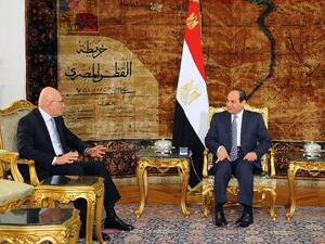 الرئيس المصري عبد الفتاح السيسي خلال لقائه رئيس الوزراء اللبناني تمام سلام
