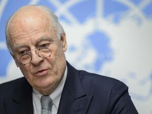UN Syria envoy Staffan De Mistura speaks at the United Nations Offices. (AFP/File)