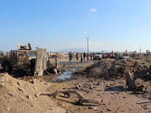 The aftermath of the suicide car bombing in Aden. (AFP/Saleh Al-Obeidi)