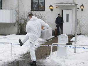 Police investigators are seen outside a home for juvenile asylum seekers in Molndal in southwestern Sweden on Jan. 25, 2016. A 22 year old female employee was killed in a knife attack at the center for migrant youths. (AFP/Adam Ihse)