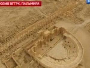 صورة ملتقطة من فيديو من الجو لآثار في مدينة تدمر يوم الجمعة
