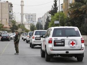 سيارات تابعة للصليب الاحمر في دمشق
