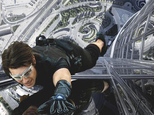 Tom Cruise performing one of his scariest stunts yet at Dubai's Burj Khalifa in Mission Impossible 5. (Theassemblycut.com)