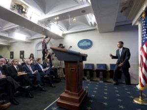 اوباما في غرفة الايجاز الصحفي/أ.ف.ب