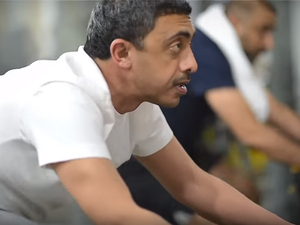 A video of the Dubai minister sweating it out on a spinning bike at a gym was uploaded on YouTube by the ministry on Sunday. (YouTube) A video of the Dubai minister sweating it out on a spinning bike at a gym was uploaded on YouTube by the ministry on Sunday. (YouTube)