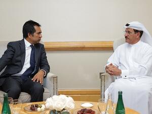 Sultan bin Saeed Al Mansoori, UAE Minister of Economy, receives Mohammed Saeed, Minister of Economic Development of the Republic of Maldives. 