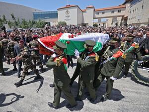 مراسم تشييع ابو عاقلة في مقر الرئاسة الفلسطينية