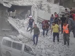 10 قتلى جلهم نساء وأطفال بانهيار بناية سكنية في حلب