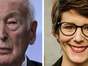 صورة تجميعية تظهر الرئيس الفرنسي الأسبق فاليري جيسكار ديستان والصحافية الألمانية آن كاثرين ستراك جاك ديمارتون 