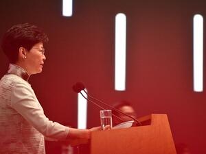 Hong Kong Chief Executive Carrie Lam speaks during a press conference at the government headquarters in Hong Kong on June 15, 2019.  Anthony WALLACE / AFP