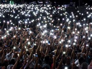 Albania's opposition Democratic Party leader Lulzim Basha addresses to his supporters in front of government headquarters (AFP)