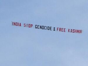 Banners reading “#Justice for Kashmir” and “India stop genocide & free Kashmir” were flown over Headingley during India's World Cup clash with Sri Lanka  (Twitter)