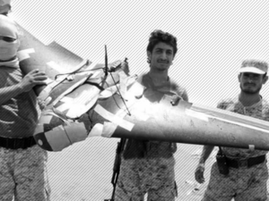 Soldiers display an alleged Houthi drone in Yemen in August /Source Unknown