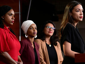 Congresswomen Ocasio-Cortez, Tlaib, Omar, And Pressley Hold News Conference In Response to Trump's Tweets. (AFP)
