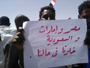 Protester holding a banner reads: "Egypt, UAE and Saudi Arabia, leave us alone." (Twitter)