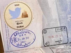 Jack tweeted a photo of the entry stamp he got upon arrival to Dubai which had a special welcome sticker with the iconic Twitter logo bird on it next to the Dubai skyline.