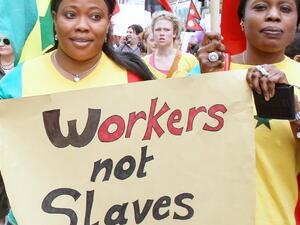 Demonstrators call for an end to Lebanon's sponsorship system for migrant domestic workers, Beirut. (OHCHR)