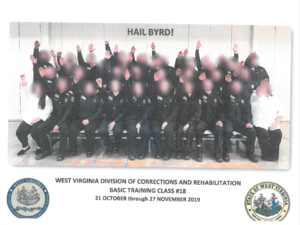This photo, released by West Virginia state officials, depicts most of a training class of roughly 30 correctional officers giving the Nazi salute.