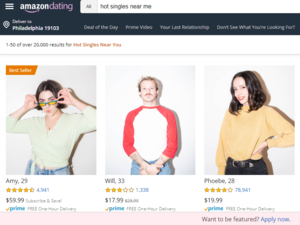 Amazon Dating's front page looks eerily similar to the multinational eCommerce company Amazon.